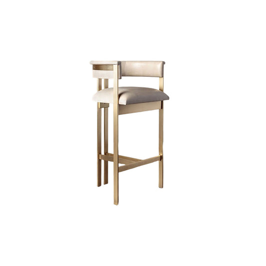 Bar Stool in Ivory Leather and Burnished Brass