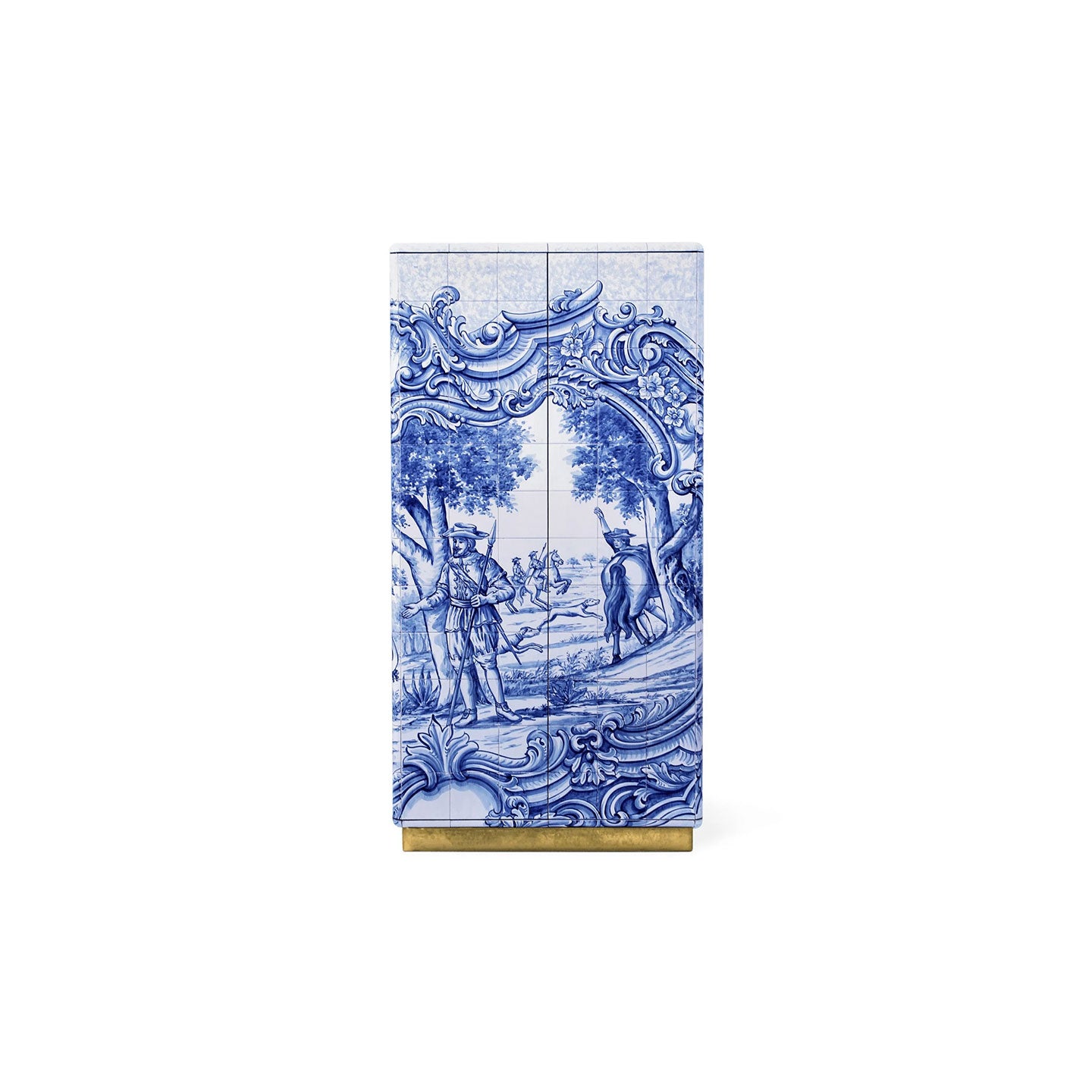 Portuguese Azulejo Tile Bar Cabinet with Gold Interior