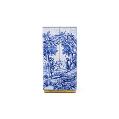 Portuguese Azulejo Tile Bar Cabinet with Gold Interior
