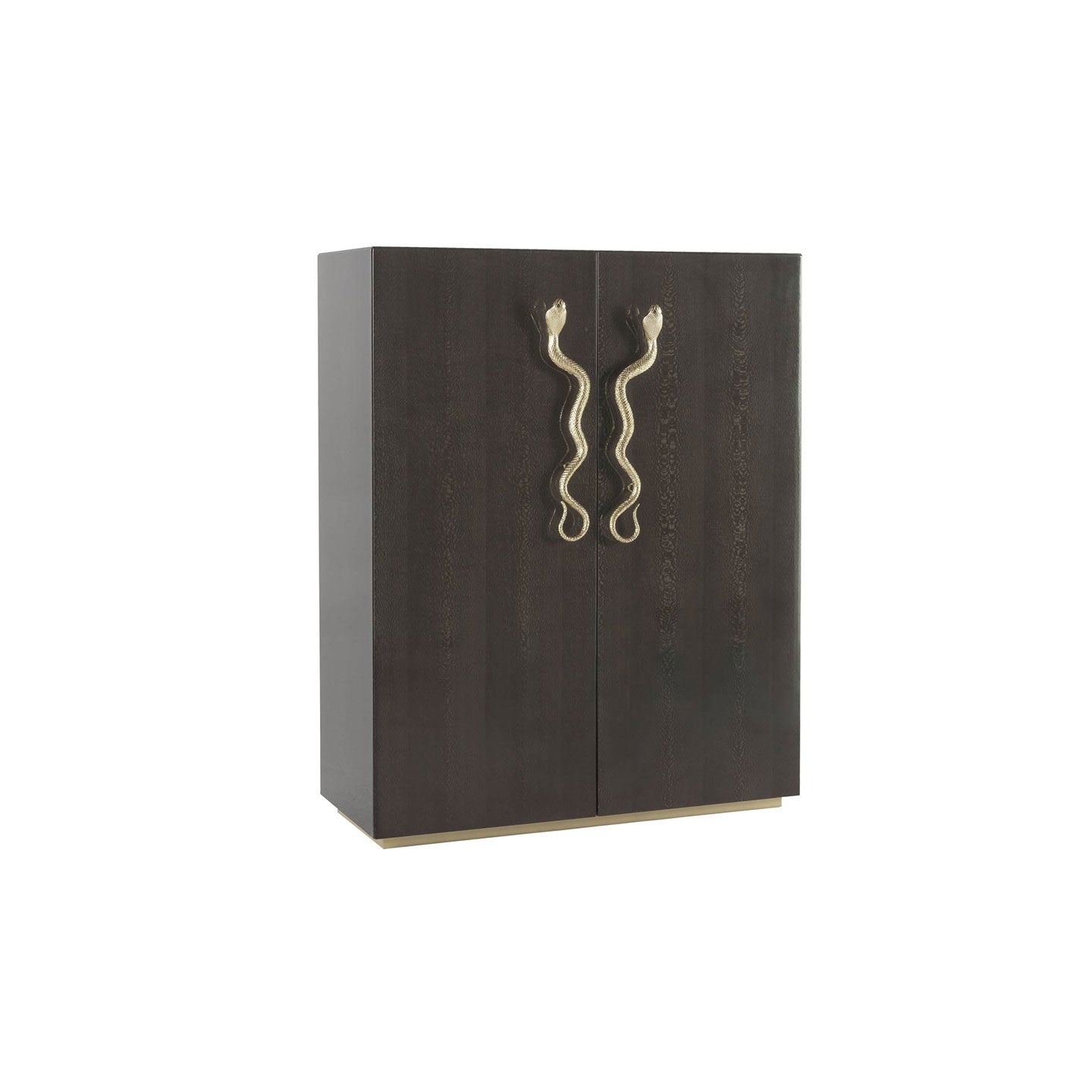 Snake Handle Bar Cabinet - Dark Wood with Gold Accents