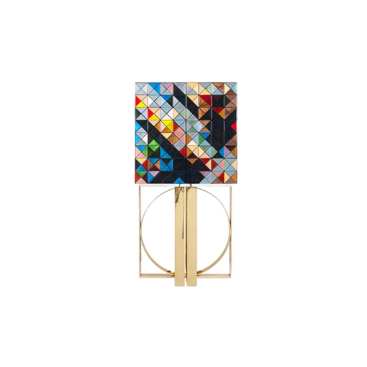 Pixel  Cabinet Luxury Multicolor Mosaic Wine Cabinet - Gold Base