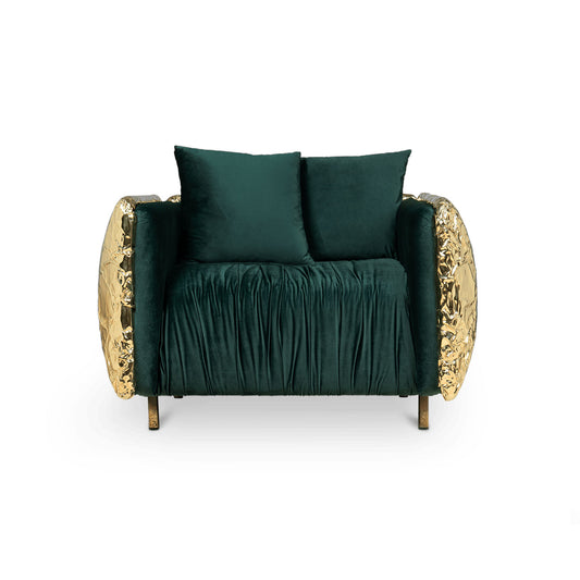 Hammered Stainless Steel and Green Velvet Armchair