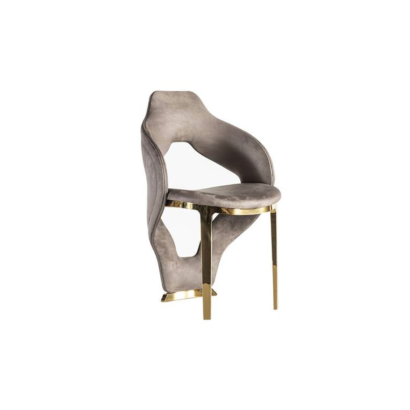 Luxury sculptural velvet chair with openwork curved gold legs - designer chair