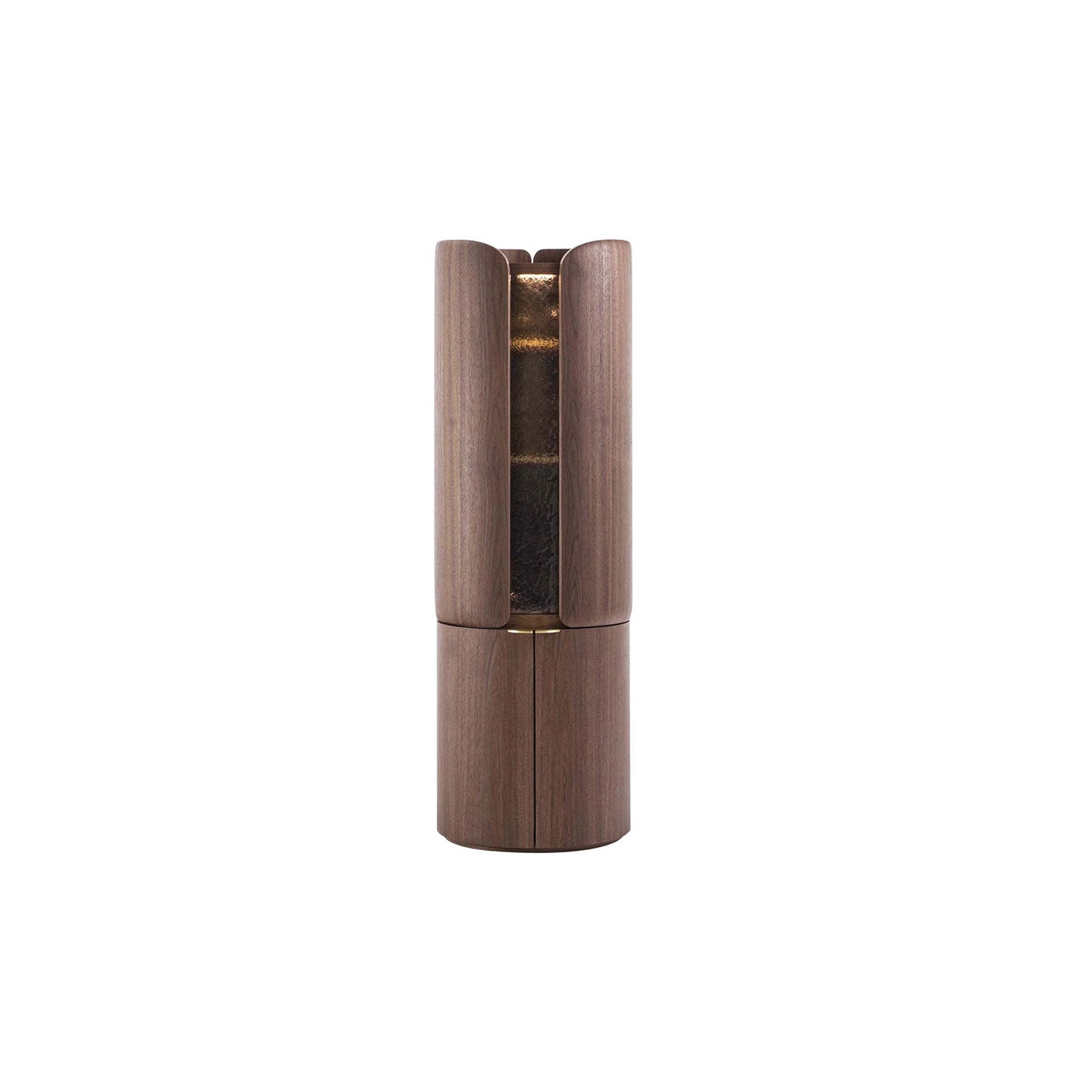 Modern Cylindrical  Bar Cabinet - Walnut Finish with Glass Panels