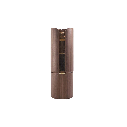 Modern Cylindrical  Bar Cabinet - Walnut Finish with Glass Panels