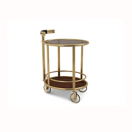 Luxury Gold Bar Cart with Glass Top & Walnut Shelf