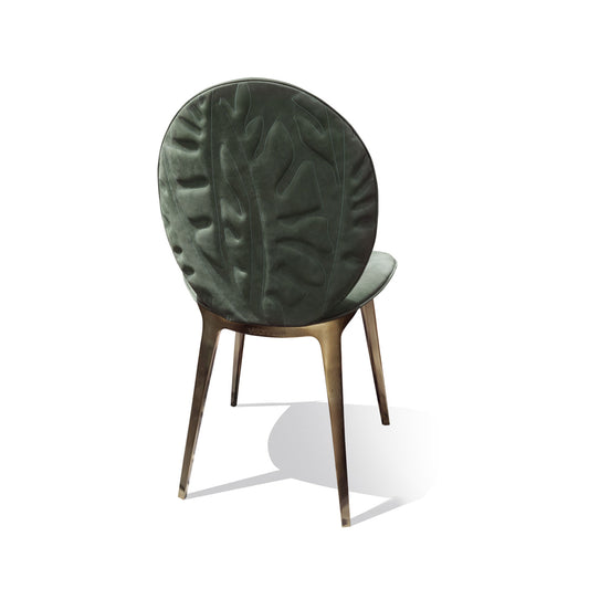 Luxury  Velvet Dining Chair with Embossed Leaf Pattern | Round Back Rose Gold Metal Legs