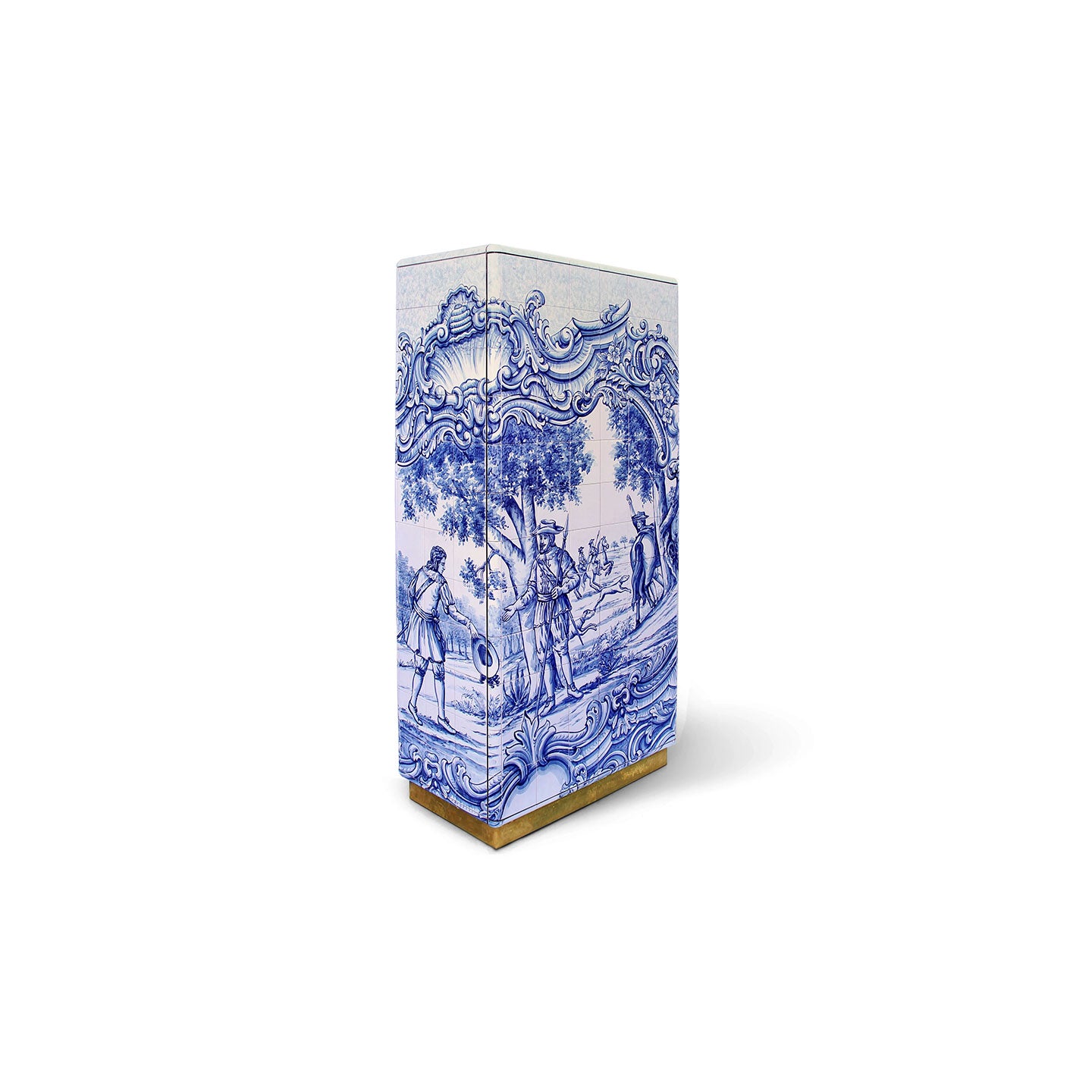 Portuguese Azulejo Tile Bar Cabinet with Gold Interior