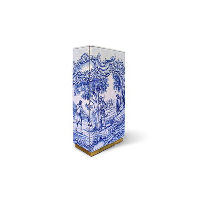 Portuguese Azulejo Tile Bar Cabinet with Gold Interior