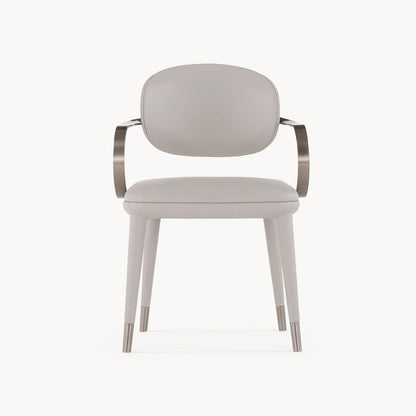 Contemporary Cream Leather Dining Armchair with Brushed Legs Stainless steel