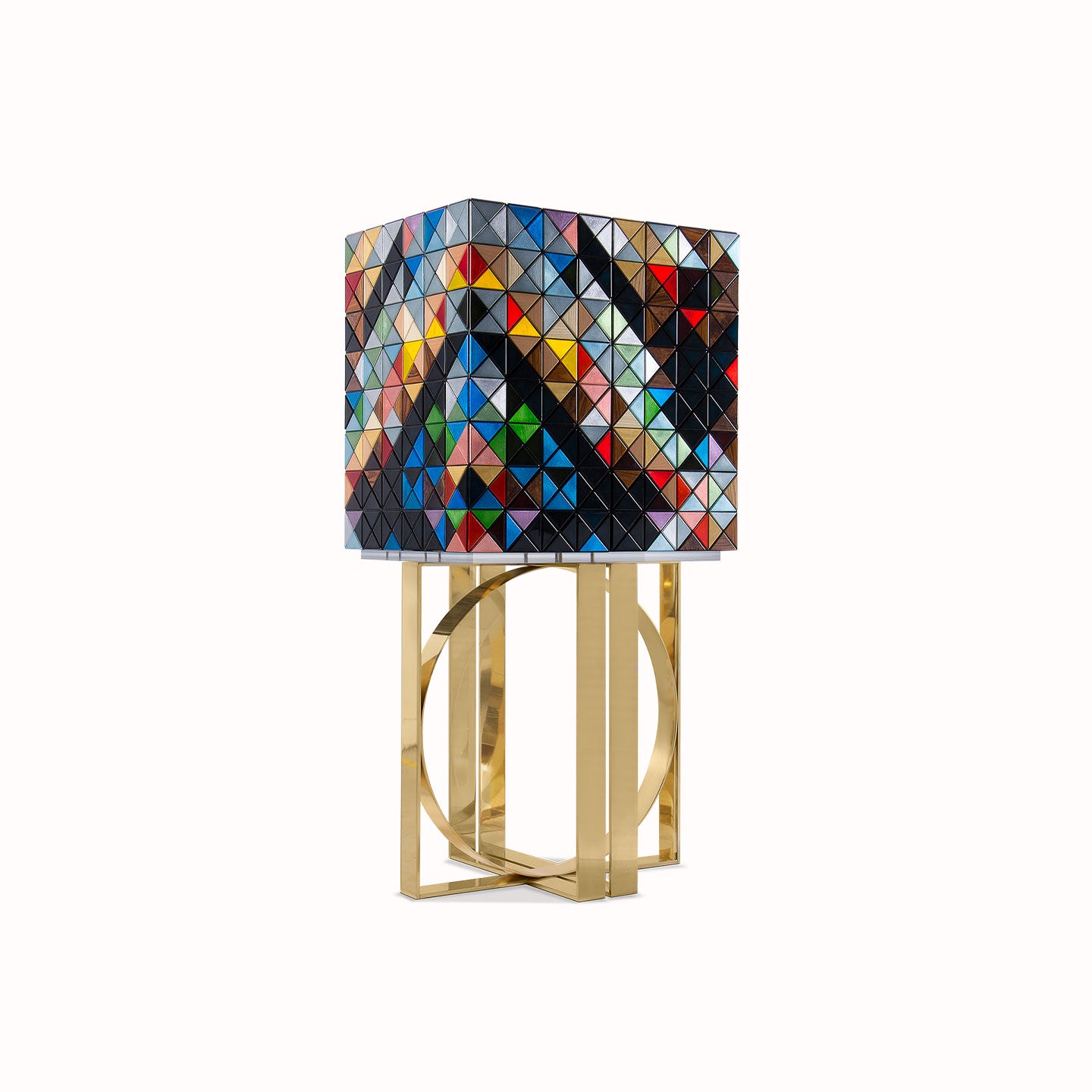 Pixel  Cabinet Luxury Multicolor Mosaic Wine Cabinet - Gold Base