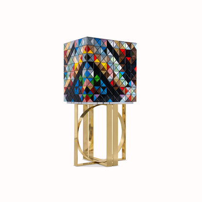 Pixel  Cabinet Luxury Multicolor Mosaic Wine Cabinet - Gold Base