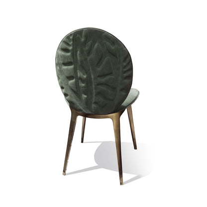 Luxury  Velvet Dining Chair with Embossed Leaf Pattern | Round Back Rose Gold Metal Legs