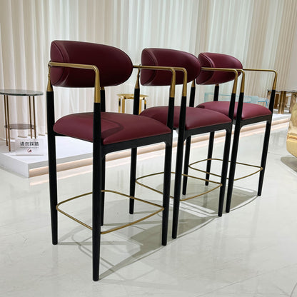 Bar stools, polished brass, microfiber leather chairs