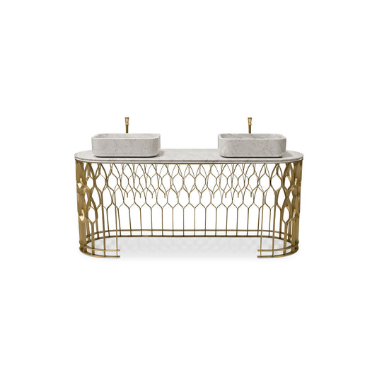 Designer Modern Light Luxury  Marble One Piece Double Basin Villa Bathroom sink