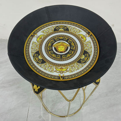 Luxury Baroque Round End Table, Medusa Design Black Glass Side Table for Living Room