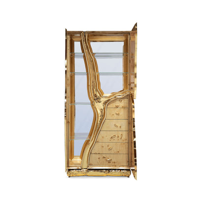 Statement Luxury Mirror Bar Cabinet with Sculptural Brass Detail