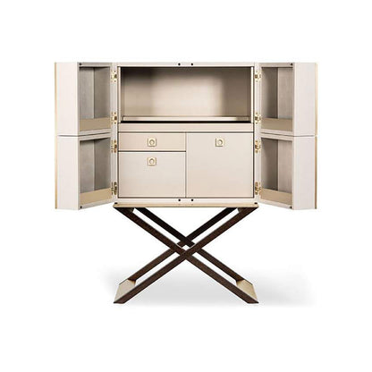 Embroidered Floral Bar Cabinet with Gold X-Base Legs