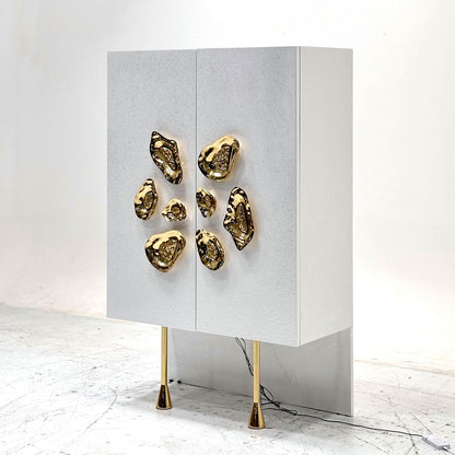 Crescent Ivory Lacquer Cabinet with Sculptural Brass Handles
