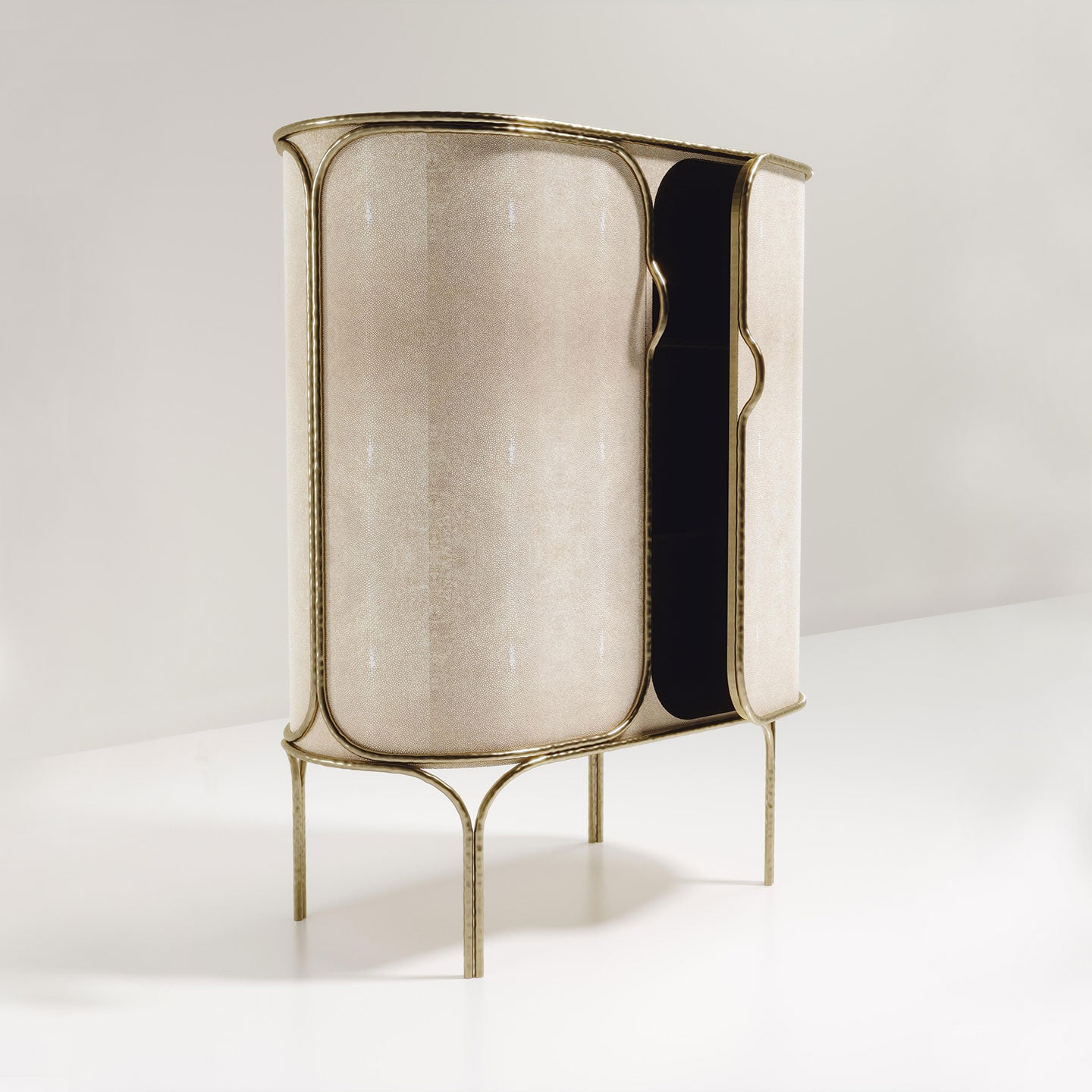 Shagreen Bar Cabinet with Bronze-Patina Brass Details
