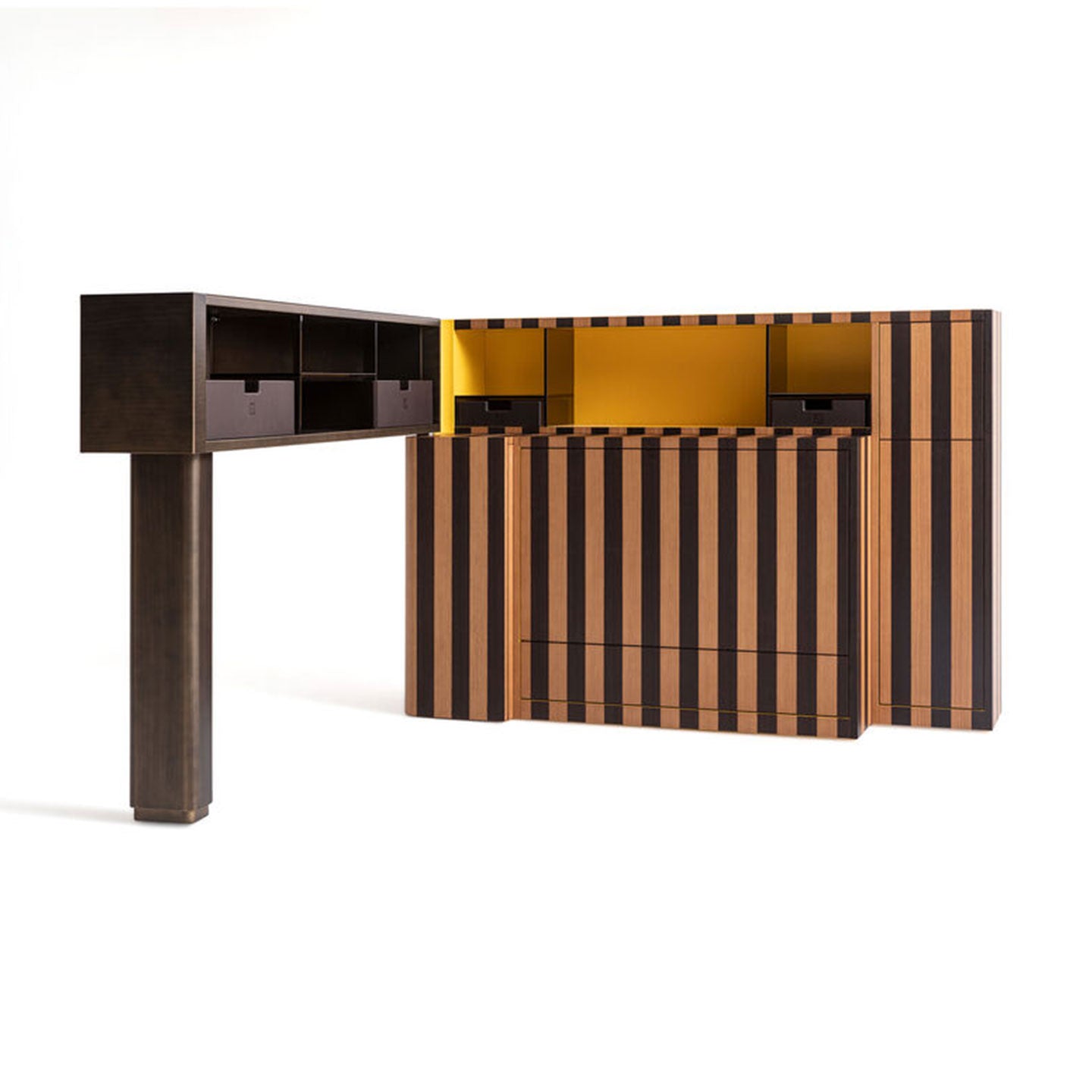 Modern Striped Wood Home Bar Cabinet with Hidden Storage