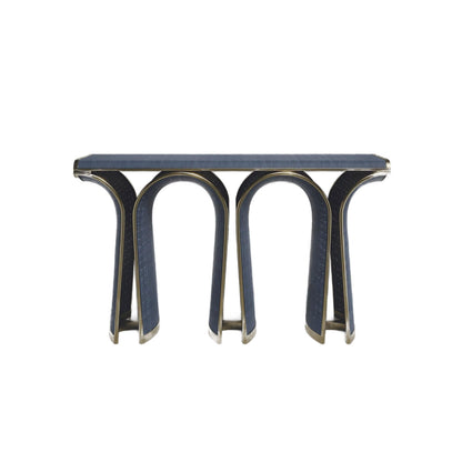 Rattan Console with Bronze-Patina Brass Inlay by