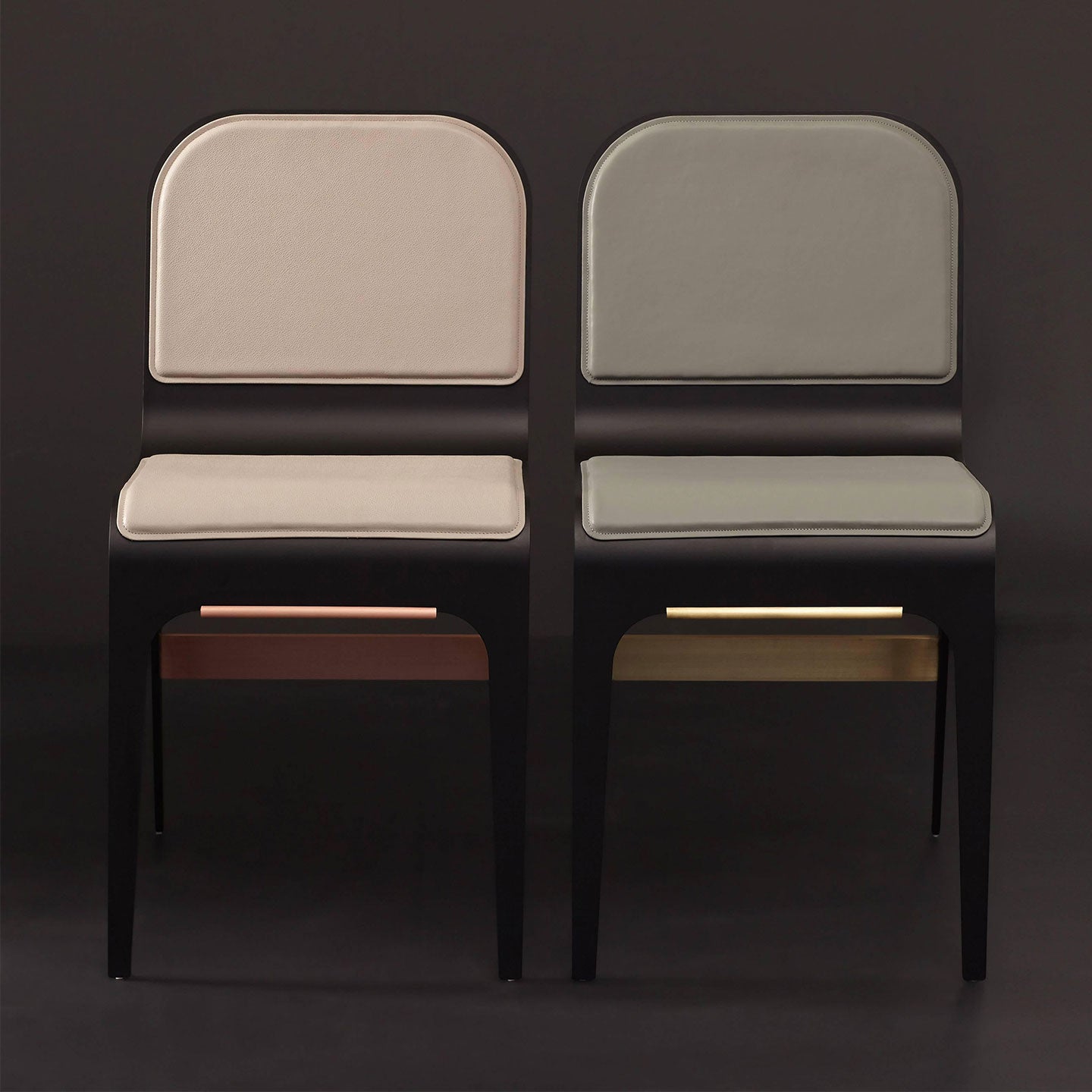 Bardot Side or Dining Chair in Black Steel and Satin Copper with French Leather