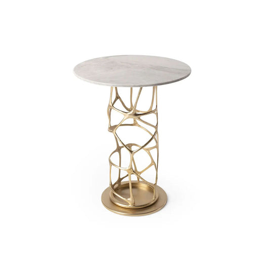 Luxury Gold Branch Structure Round Side Table, White Marble Top Modern Accent Table