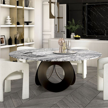 Metal and marble dining tables with swivel function