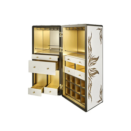 Luxury Embellished Bar Cabinet - White & Gold with LED Interior