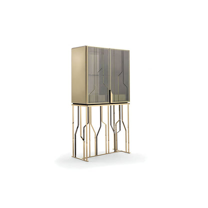 Art Deco Inspired Tall Gold Bar Cabinet with Glass Doors