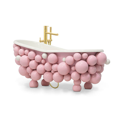Luxury bathroom with modern adult 1.8m pink freestanding bubble bath.