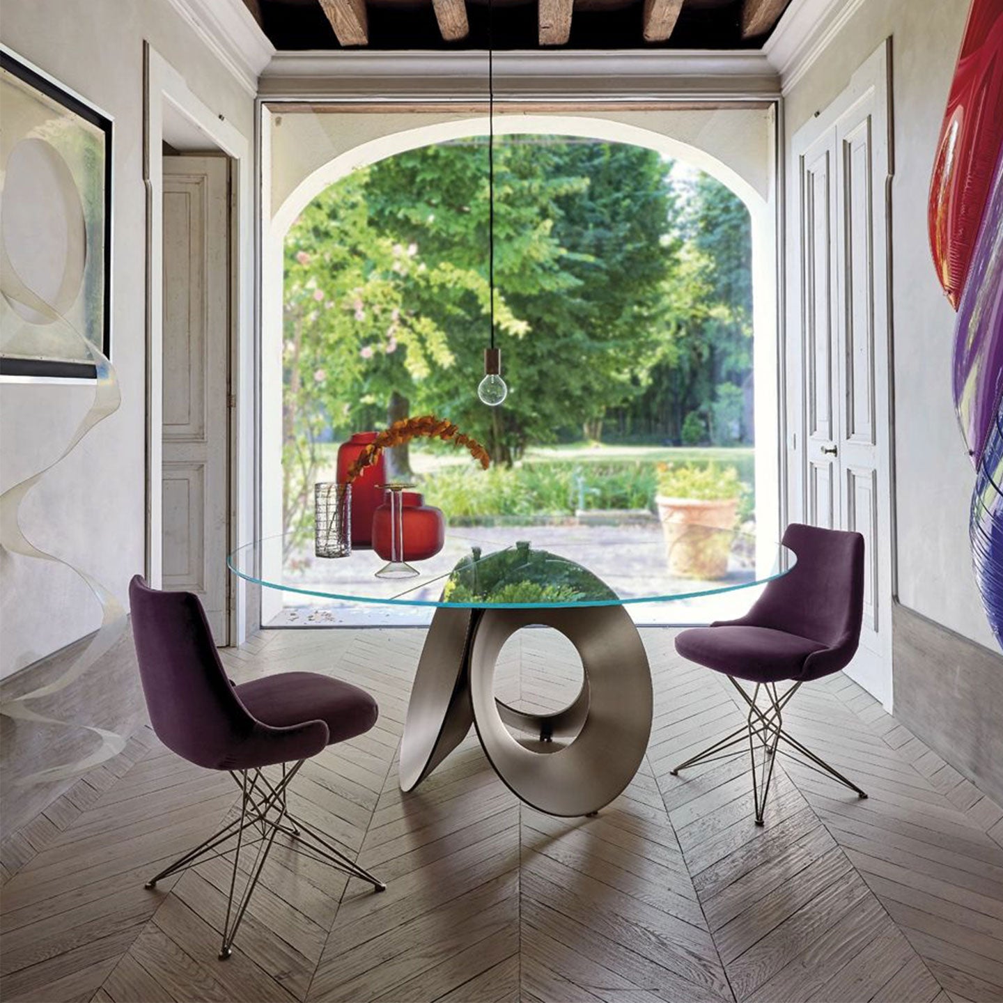 Metal and tempered glass dining table