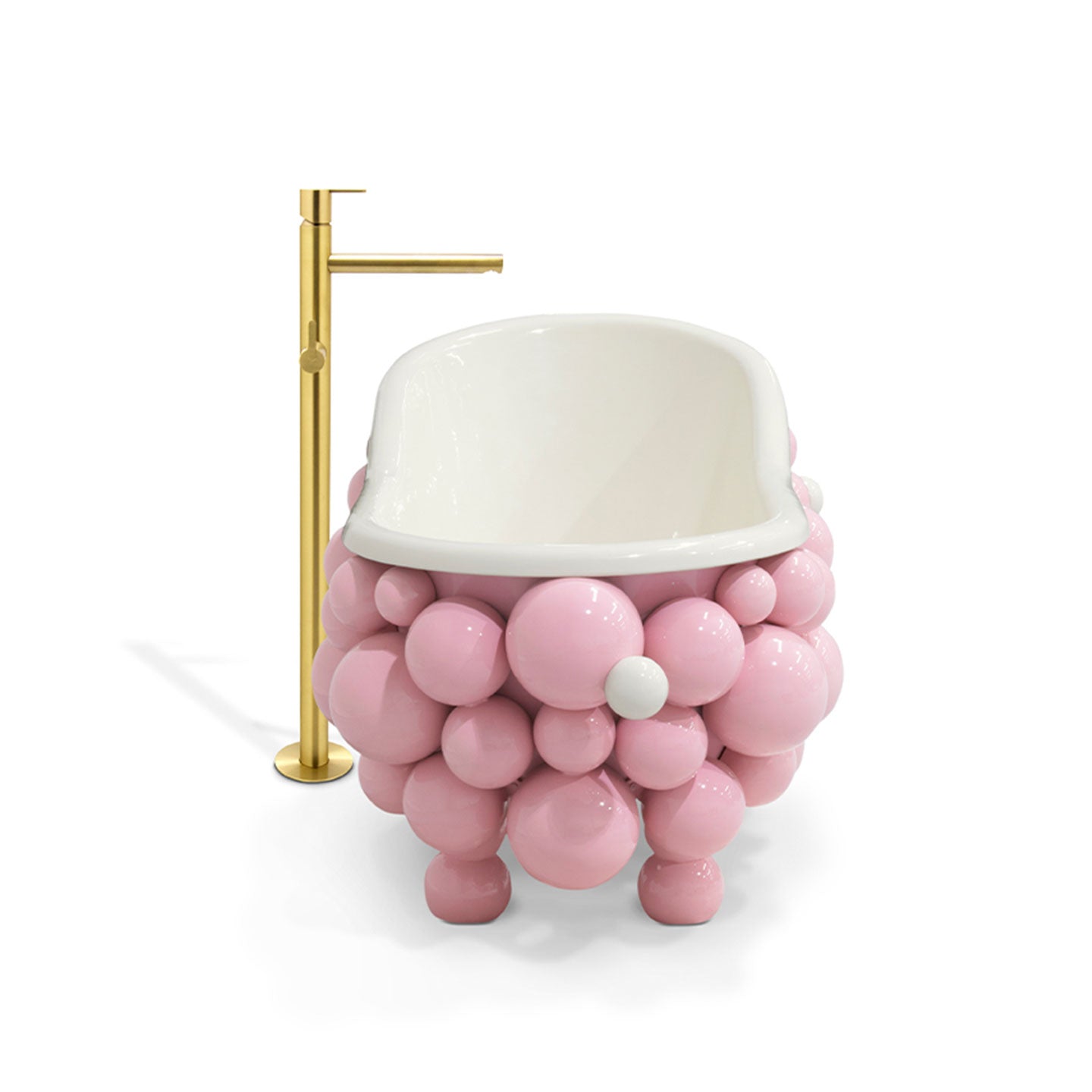 Luxury bathroom with modern adult 1.8m pink freestanding bubble bath.