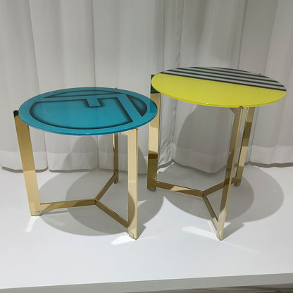 Combinable light luxury side table, gold-plated frame artistic coffee table
