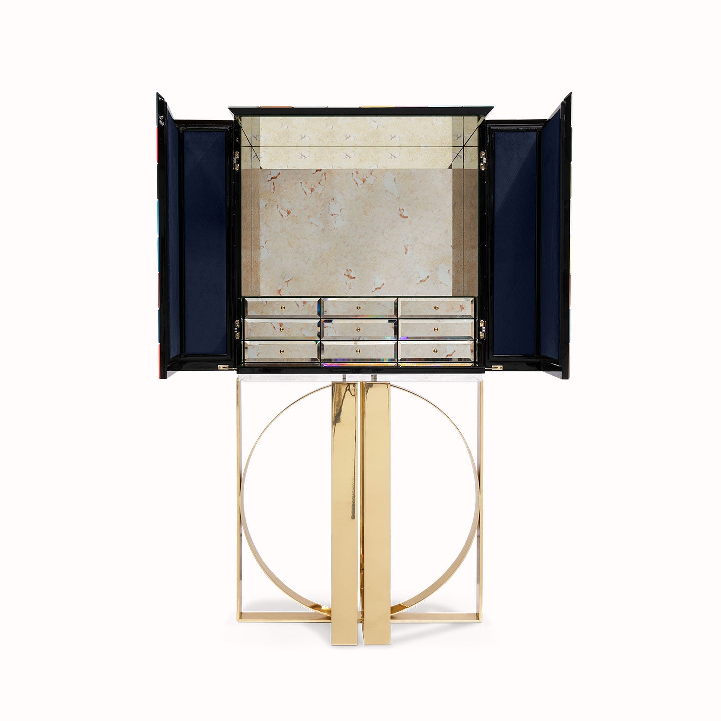Pixel  Cabinet Luxury Multicolor Mosaic Wine Cabinet - Gold Base