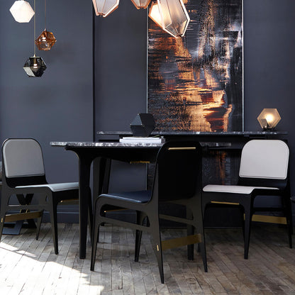 Bardot Side or Dining Chair in Black Steel and Satin Copper with French Leather