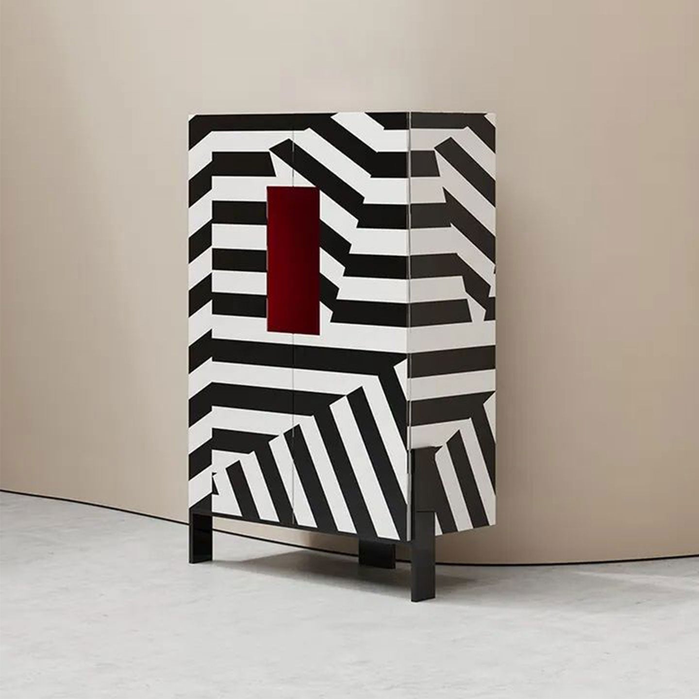 Geometric Storage Cabinet, Black White Striped  Cabinet for Living Room