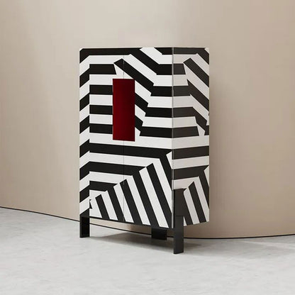 Geometric Storage Cabinet, Black White Striped  Cabinet for Living Room