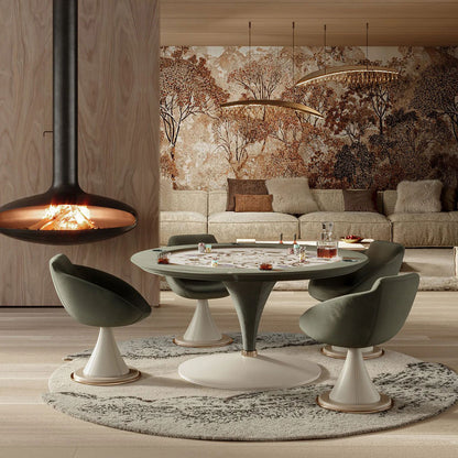 Modern Round Game Table With Felt Surface and Wooden Frame