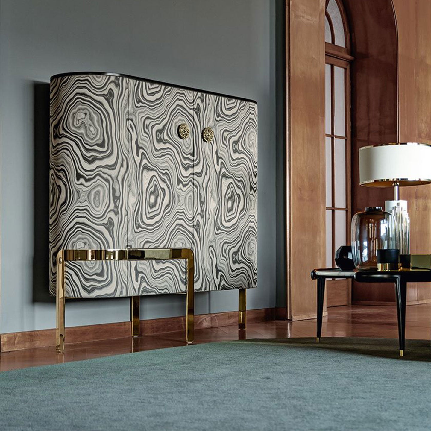 Bar cabinet covered with fabric