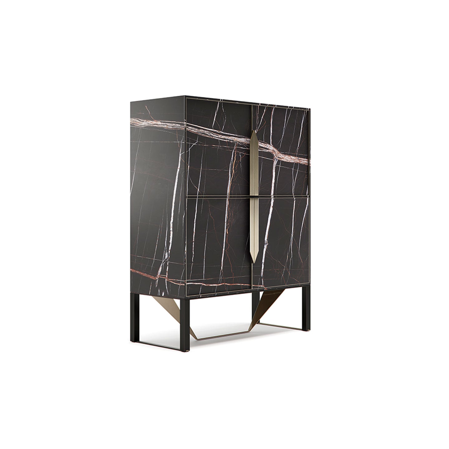 Marble Effect Bar Cabinet with Gold Accent Handle