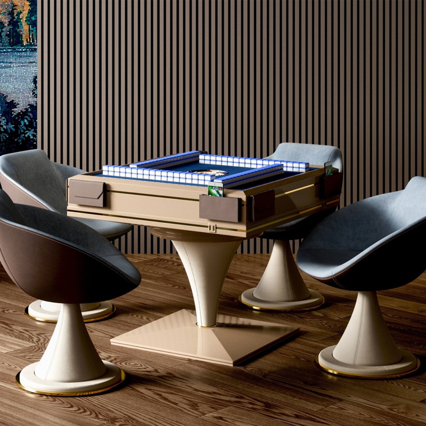 Luxury Fully Automatic Conical Mahjong Table Leather Mahjong Table Four-person Game Entertainment Table