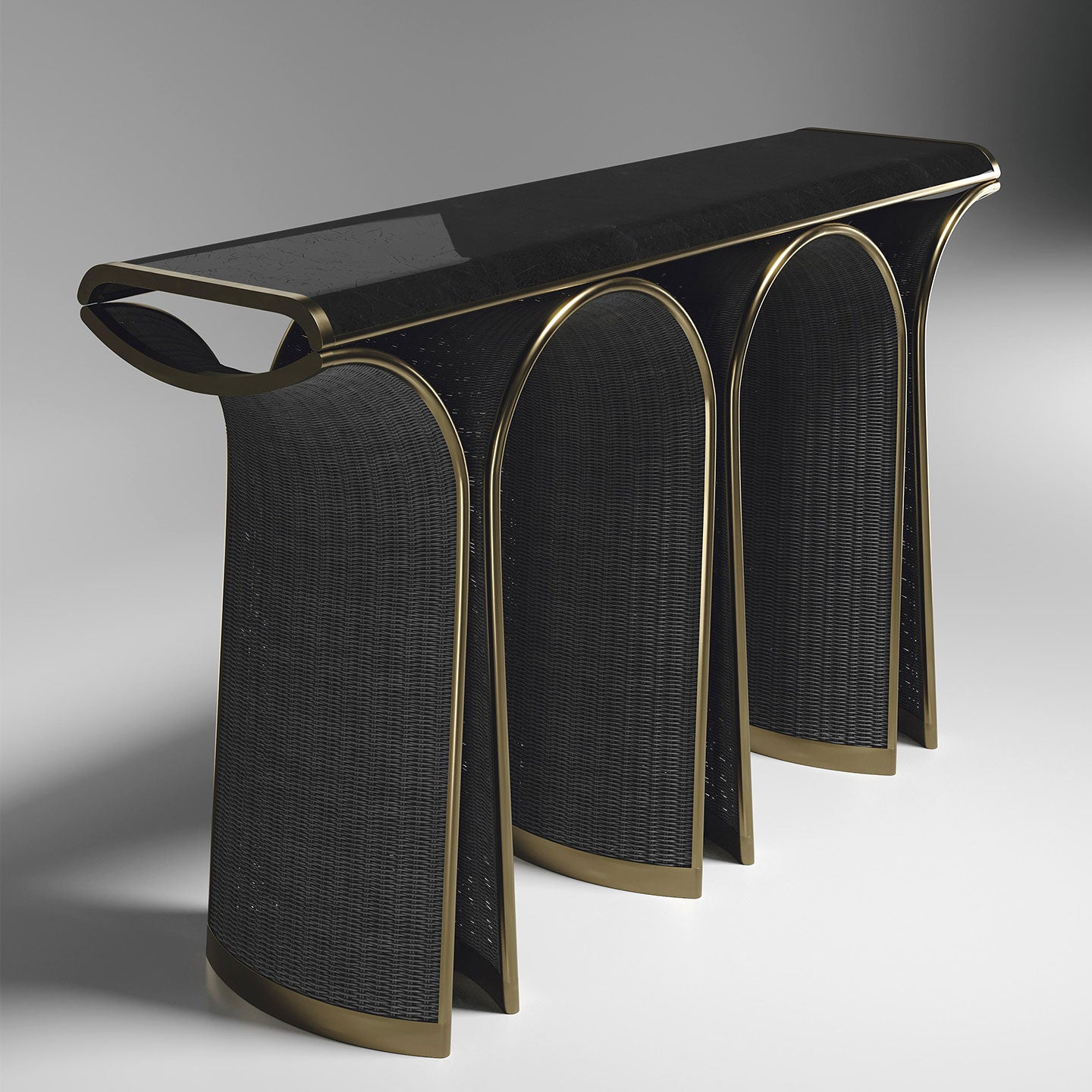 Rattan Console with Bronze-Patina Brass Inlay by