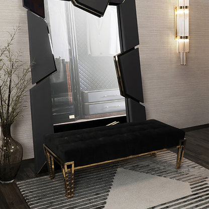 Luxury Black Velvet Bench with Gold Metal Legs