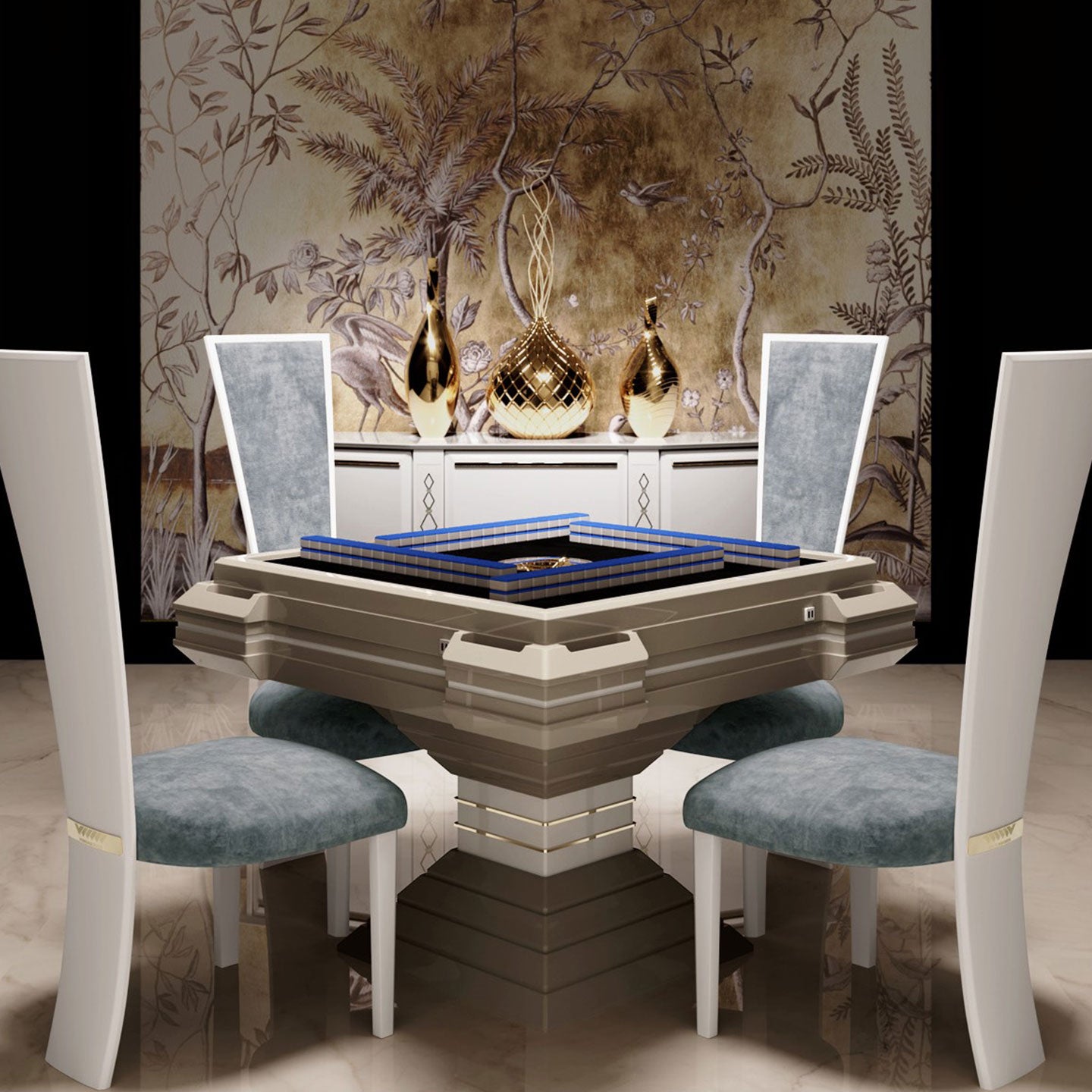 Luxury Mahjong Set Majiang Auto Shuffle Automated White Automatic Mahjong Table Supports Custom Colors