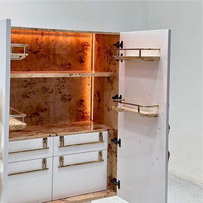 Crescent Ivory Lacquer Cabinet with Sculptural Brass Handles