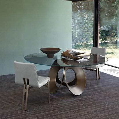Metal and tempered glass dining table