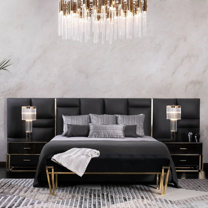 Luxury Black Velvet Bench with Gold Metal Legs