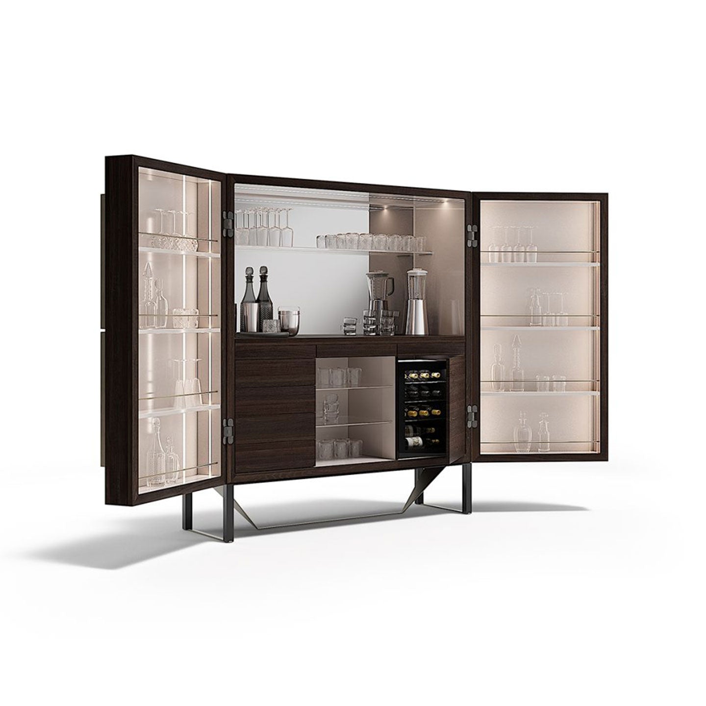 Modern Geometric Bar Cabinet with Cream Finish